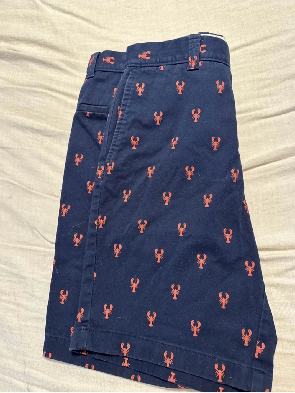 J. Crew Navy Blue Shorts with Coral Lobster Print